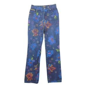 Byblos Blu High Waisted Straight Jeans Women's 42 W24 Floral Print Denim Italy